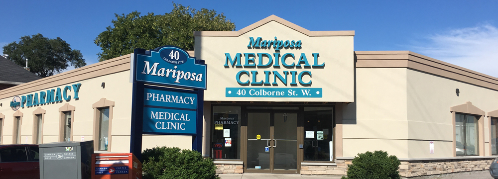 Entrance to Mariposa Pharmacy at 40 Colborne Street West in Orillia